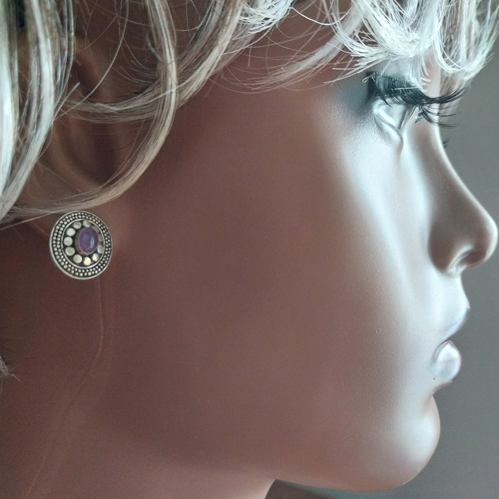 Sterling Silver  Purple Stud Earrings